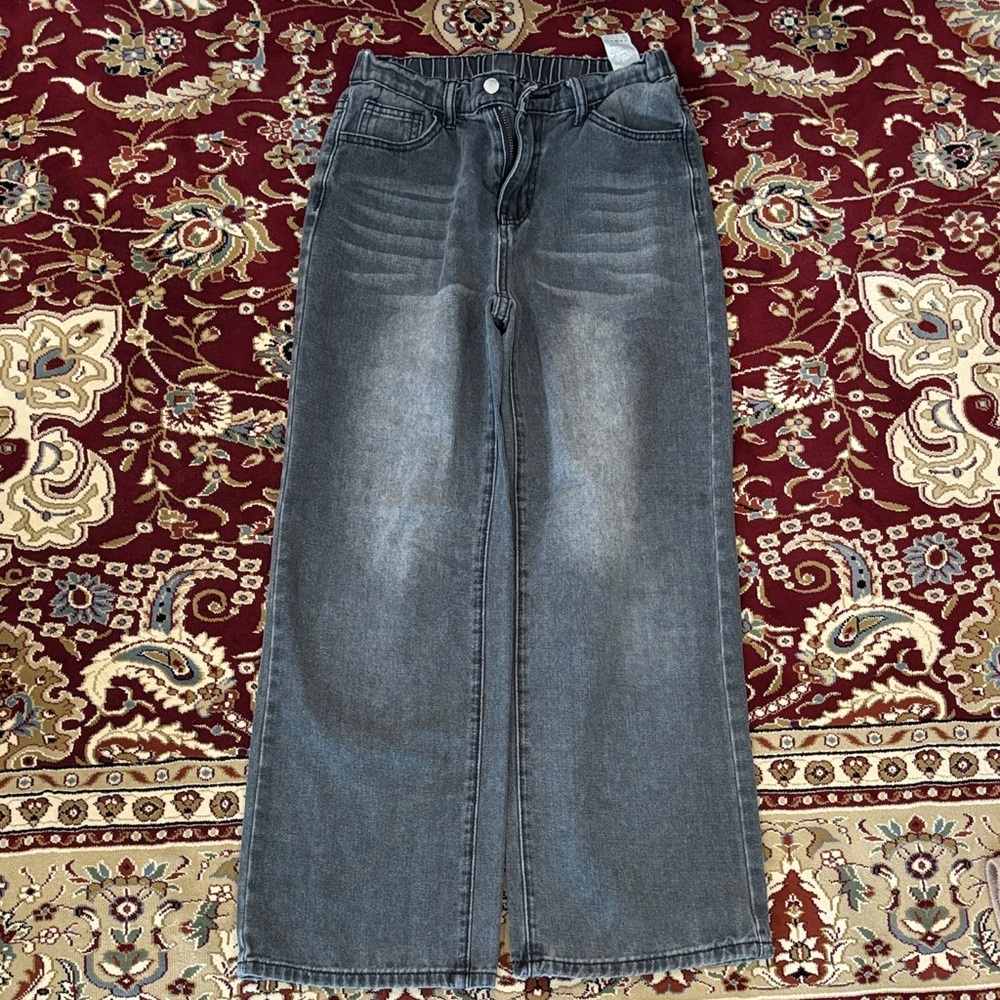 Girl’s High-Waist Wide-Leg Jeans in Black